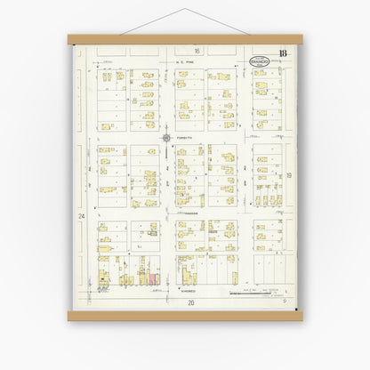 Old map wall art mockup — magnetic wood frame on white wall — Sanborn Fire Insurance Map from Brainerd, Crow Wing County, Minnesota (1913), Sheet #0018