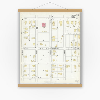 Old map wall art mockup — magnetic wood frame on white wall — Sanborn Fire Insurance Map from Ocala, Marion County, Florida (1912), Sheet #0023