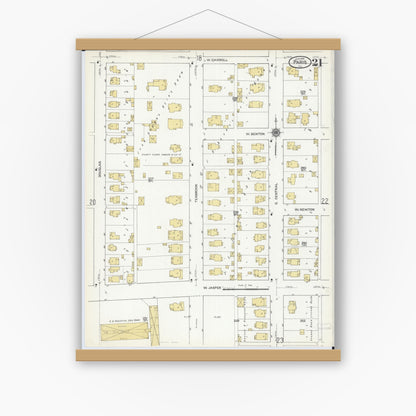 Old map wall art mockup — magnetic wood frame on white wall — Sanborn Fire Insurance Map from Paris, Edgar County, Illinois (1916), Sheet #0021