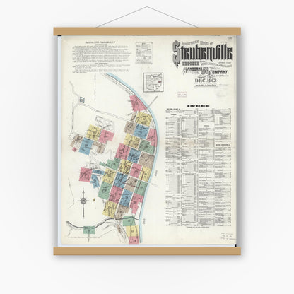 Old map wall art mockup — magnetic wood frame on white wall — Sanborn Fire Insurance Map from Steubenville, Jefferson County, Ohio (1913) - Complete Map Set