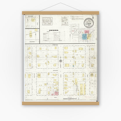 Old map wall art mockup — magnetic wood frame on white wall — Sanborn Fire Insurance Map from Lenox, Taylor County, Iowa (1912), Sheet #0001