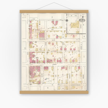 Old map wall art mockup — magnetic wood frame on white wall — Sanborn Fire Insurance Map from Red Bud, Randolph County, Illinois (1932), Sheet #0004
