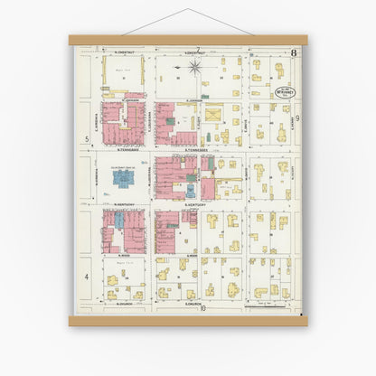 Old map wall art mockup — magnetic wood frame on white wall — Sanborn Fire Insurance Map from McKinney, Collin County, Texas (1902), Sheet #0008