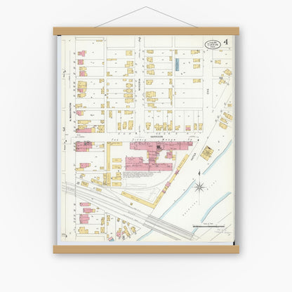 Old map wall art mockup — magnetic wood frame on white wall — Sanborn Fire Insurance Map from Tiffin, Seneca County, Ohio (1908), Sheet #0004