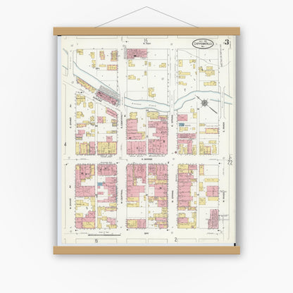 Old map wall art mockup — magnetic wood frame on white wall — Sanborn Fire Insurance Map from Chippewa Falls, Chippewa County, Wisconsin (1910), Sheet #0003