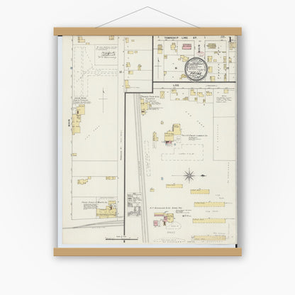 Old map wall art mockup — magnetic wood frame on white wall — Sanborn Fire Insurance Map from Payne, Paulding County, Ohio (1895), Sheet #0001