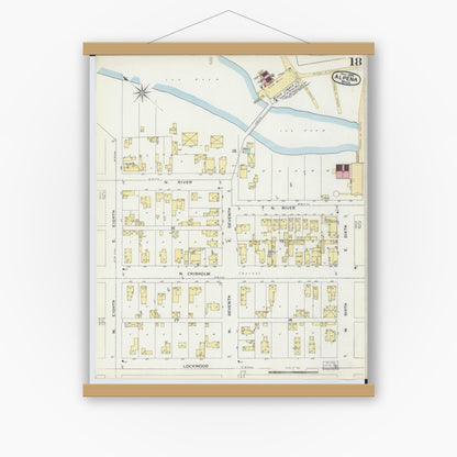 Old map wall art mockup — magnetic wood frame on white wall — Sanborn Fire Insurance Map from Alpena, Alpena County, Michigan (1895), Sheet #0018