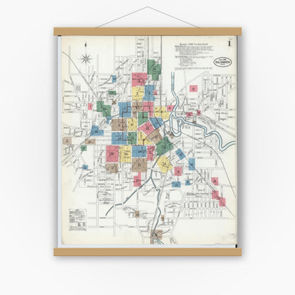 Old map wall art mockup — magnetic wood frame on white wall — Sanborn Fire Insurance Map from Kalamazoo, Kalamazoo County, Michigan (1902) - Complete Map Set