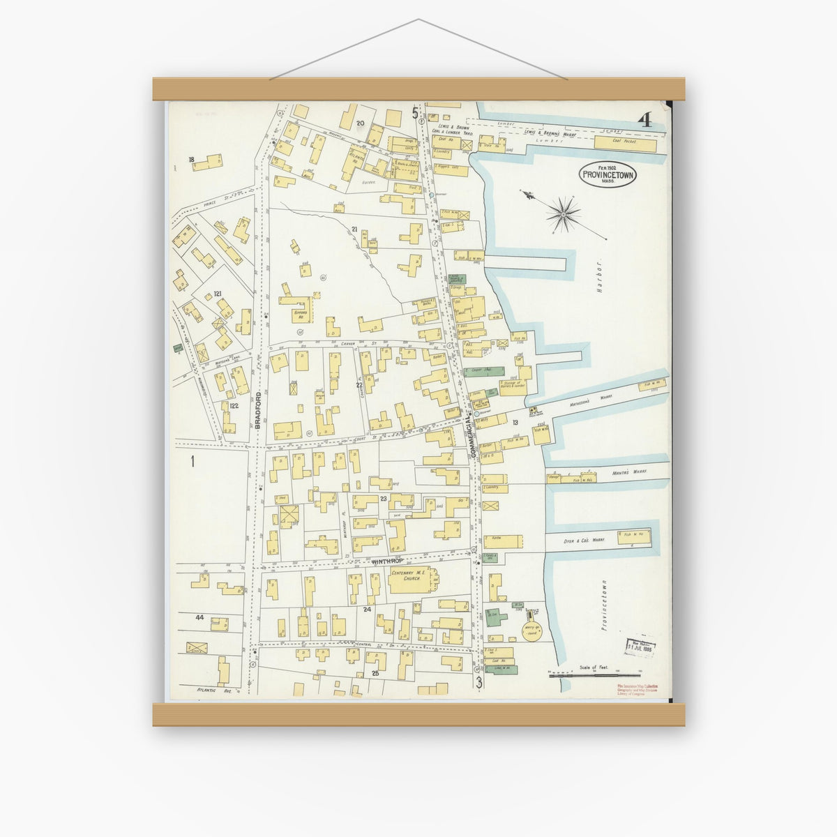 Old map wall art mockup — magnetic wood frame on white wall — Sanborn Fire Insurance Map from Provincetown, Barnstable County, Massachusetts (1902), Sheet #0004