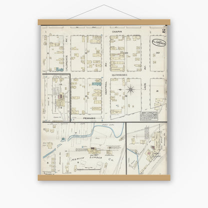 Old map wall art mockup — magnetic wood frame on white wall — Sanborn Fire Insurance Map from Florence, Florence County, Wisconsin (1884), Sheet #0002