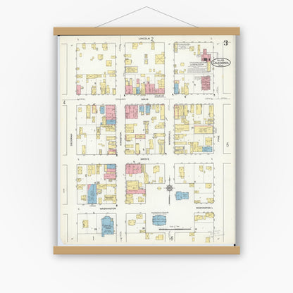 Old map wall art mockup — magnetic wood frame on white wall — Sanborn Fire Insurance Map from Caledonia, Houston County, Minnesota (1915), Sheet #0003