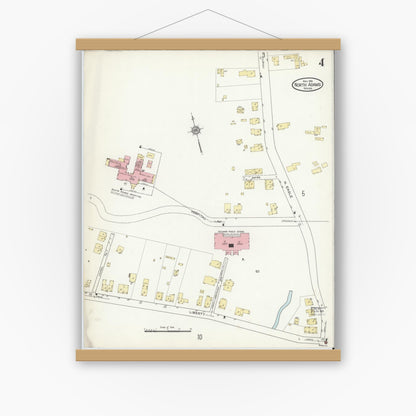 Old map wall art mockup — magnetic wood frame on white wall — Sanborn Fire Insurance Map from North Adams, Berkshire County, Massachusetts (1914), Sheet #0004