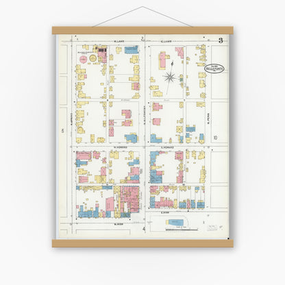 Old map wall art mockup — magnetic wood frame on white wall — Sanborn Fire Insurance Map from Bellefonte, Centre County, Pennsylvania (1904), Sheet #0003