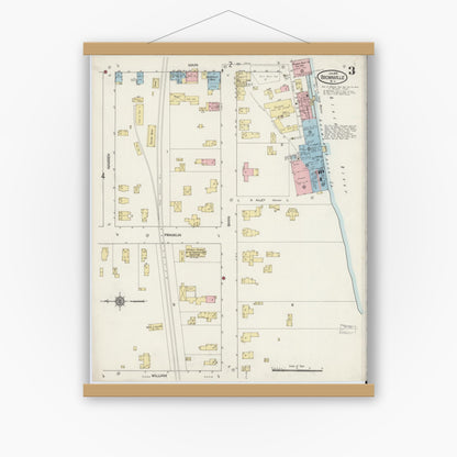Old map wall art mockup — magnetic wood frame on white wall — Sanborn Fire Insurance Map from Brownville, Jefferson County, New York (1915), Sheet #0003