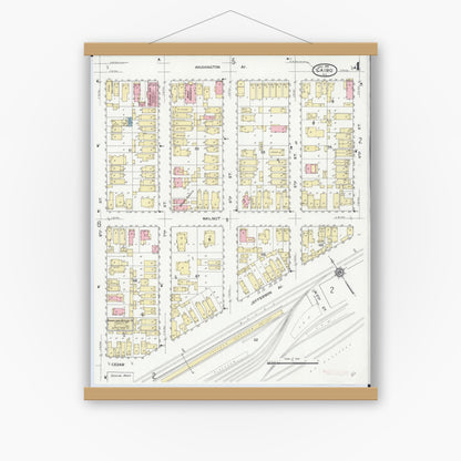 Old map wall art mockup — magnetic wood frame on white wall — Sanborn Fire Insurance Map from Cairo, Alexander County, Illinois (1914), Sheet #0004