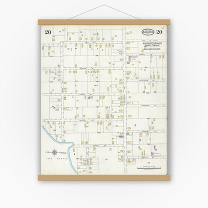Old map wall art mockup — magnetic wood frame on white wall — Sanborn Fire Insurance Map from Audubon, Camden County, New Jersey (1924), Sheet #0020