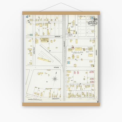 Old map wall art mockup — magnetic wood frame on white wall — Sanborn Fire Insurance Map from San Antonio, Bexar County, Texas (1892), Sheet #0026