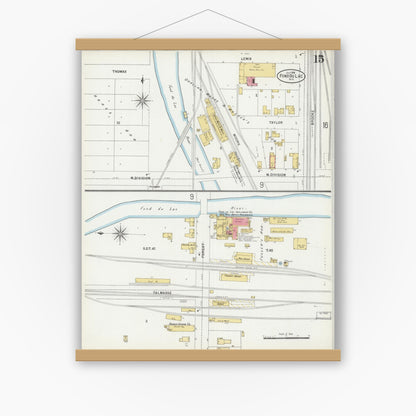 Old map wall art mockup — magnetic wood frame on white wall — Sanborn Fire Insurance Map from Fond du Lac, Fond du Lac County, Wisconsin (1898), Sheet #0015