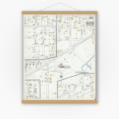 Old map wall art mockup — magnetic wood frame on white wall — Sanborn Fire Insurance Map from Kissimmee, Osceola County, Florida (1920), Sheet #0013