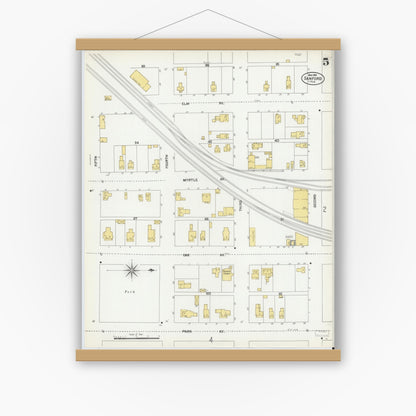 Old map wall art mockup — magnetic wood frame on white wall — Sanborn Fire Insurance Map from Sanford, Seminole County, Florida (1901), Sheet #0005