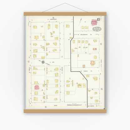 Old map wall art mockup — magnetic wood frame on white wall — Sanborn Fire Insurance Map from San Angelo, Tom Green County, Texas (1913), Sheet #0015