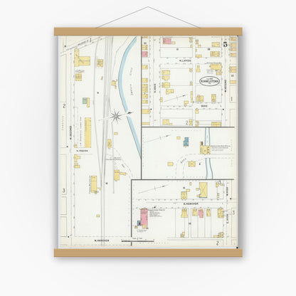 Old map wall art mockup — magnetic wood frame on white wall — Sanborn Fire Insurance Map from Hummelstown, Dauphin County, Pennsylvania (1902), Sheet #0005