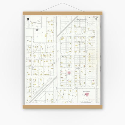 Old map wall art mockup — magnetic wood frame on white wall — Sanborn Fire Insurance Map from Gardner, Grundy County, Illinois (1932), Sheet #0003