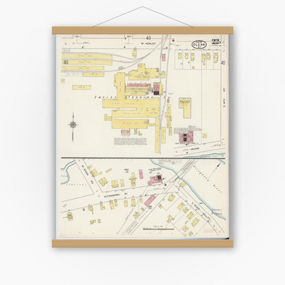 Old map wall art mockup — magnetic wood frame on white wall — Sanborn Fire Insurance Map from Olean, Cattaraugus County, New York (1915), Sheet #0022