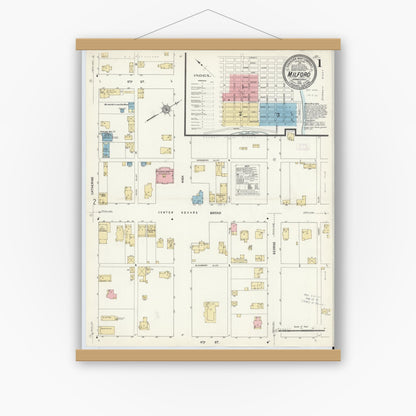 Old map wall art mockup — magnetic wood frame on white wall — Sanborn Fire Insurance Map from Milford, Pike County, Pennsylvania (1912), Sheet #0001