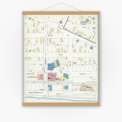Old map wall art mockup — magnetic wood frame on white wall — Sanborn Fire Insurance Map from Peru, La Salle County, Illinois (1916), Sheet #0005