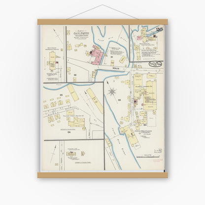 Old map wall art mockup — magnetic wood frame on white wall — Sanborn Fire Insurance Map from Taunton, Bristol County, Massachusetts (1888), Sheet #0020