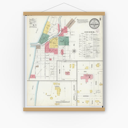 Old map wall art mockup — magnetic wood frame on white wall — Sanborn Fire Insurance Map from South Haven, Van Buren County, Michigan (1902) - Complete Map Set