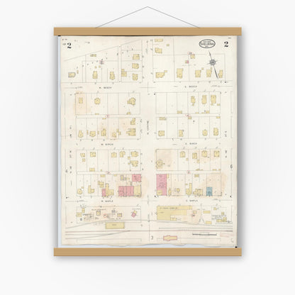 Old map wall art mockup — magnetic wood frame on white wall — Sanborn Fire Insurance Map from Shelbina, Shelby County, Missouri (1943), Sheet #0002