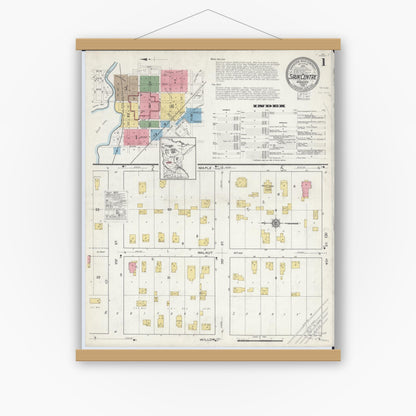 Old map wall art mockup — magnetic wood frame on white wall — Sanborn Fire Insurance Map from Sauk Centre, Stearns County, Minnesota (1916) - Complete Map Set