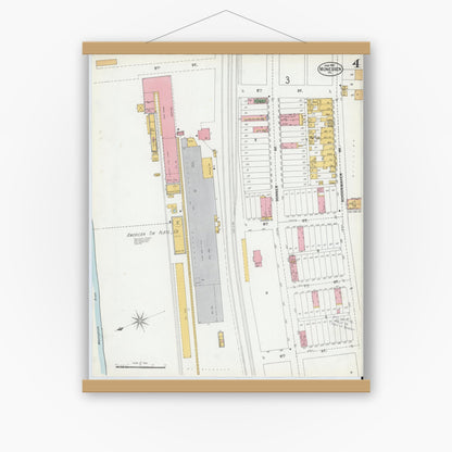 Old map wall art mockup — magnetic wood frame on white wall — Sanborn Fire Insurance Map from Monessen, Westmoreland County, Pennsylvania (1901), Sheet #0004