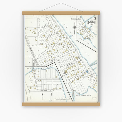 Old map wall art mockup — magnetic wood frame on white wall — Sanborn Fire Insurance Map from Melbourne, Brevard County, Florida (1920), Sheet #0003