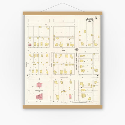 Old map wall art mockup — magnetic wood frame on white wall — Sanborn Fire Insurance Map from Marengo, Iowa County, Iowa (1922), Sheet #0005