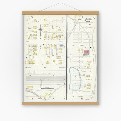 Old map wall art mockup — magnetic wood frame on white wall — Sanborn Fire Insurance Map from Brainerd, Crow Wing County, Minnesota (1913), Sheet #0005