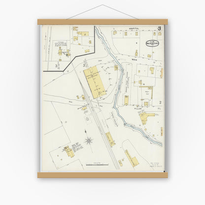 Old map wall art mockup — magnetic wood frame on white wall — Sanborn Fire Insurance Map from Nacogdoches, Nacogdoches County, Texas (1896), Sheet #0003