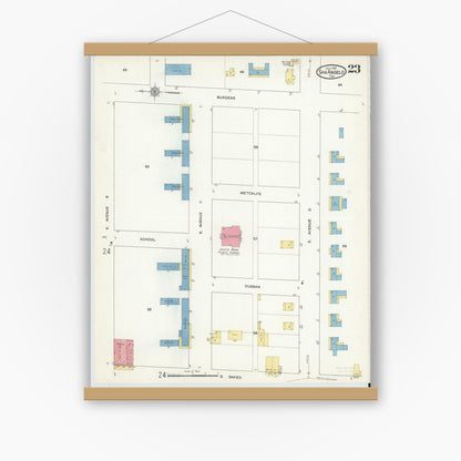 Old map wall art mockup — magnetic wood frame on white wall — Sanborn Fire Insurance Map from San Angelo, Tom Green County, Texas (1913), Sheet #0023