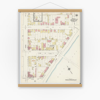 Old map wall art mockup — magnetic wood frame on white wall — Sanborn Fire Insurance Map from Marietta, Washington County, Ohio (1915), Sheet #0018