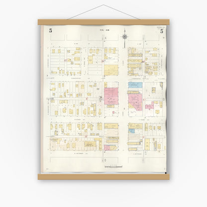 Old map wall art mockup — magnetic wood frame on white wall — Sanborn Fire Insurance Map from Borger, Hutchinson County, Texas (1950), Sheet #0005
