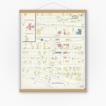 Old map wall art mockup — magnetic wood frame on white wall — Sanborn Fire Insurance Map from Sullivan, Sullivan County, Indiana (1913), Sheet #0004