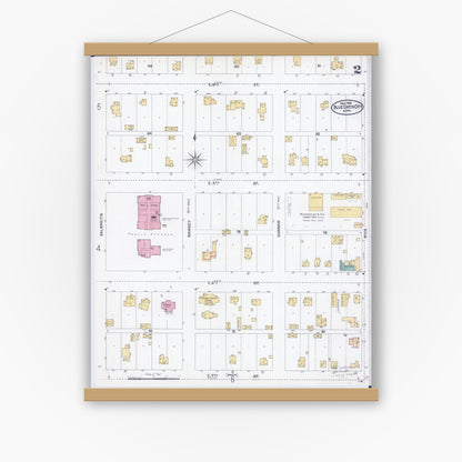 Old map wall art mockup — magnetic wood frame on white wall — Sanborn Fire Insurance Map from Blue Earth, Faribault County, Minnesota (1905), Sheet #0002