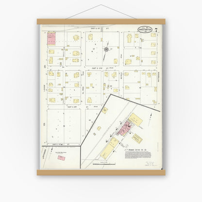 Old map wall art mockup — magnetic wood frame on white wall — Sanborn Fire Insurance Map from Sweetwater, Nolan County, Texas (1914), Sheet #0007