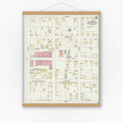 Old map wall art mockup — magnetic wood frame on white wall — Sanborn Fire Insurance Map from Greenville, Pitt County, North Carolina (1898), Sheet #0002