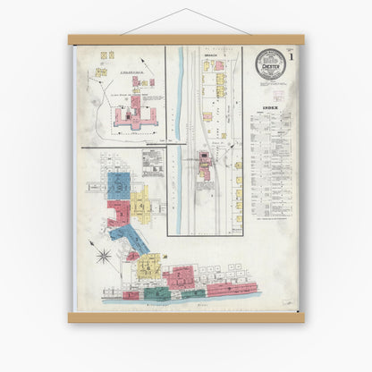Old map wall art mockup — magnetic wood frame on white wall — Sanborn Fire Insurance Map from Chester, Randolph County, Illinois (1906) - Complete Map Set