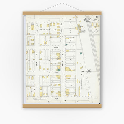 Old map wall art mockup — magnetic wood frame on white wall — Sanborn Fire Insurance Map from Toluca, Marshall County, Illinois (1901), Sheet #0002