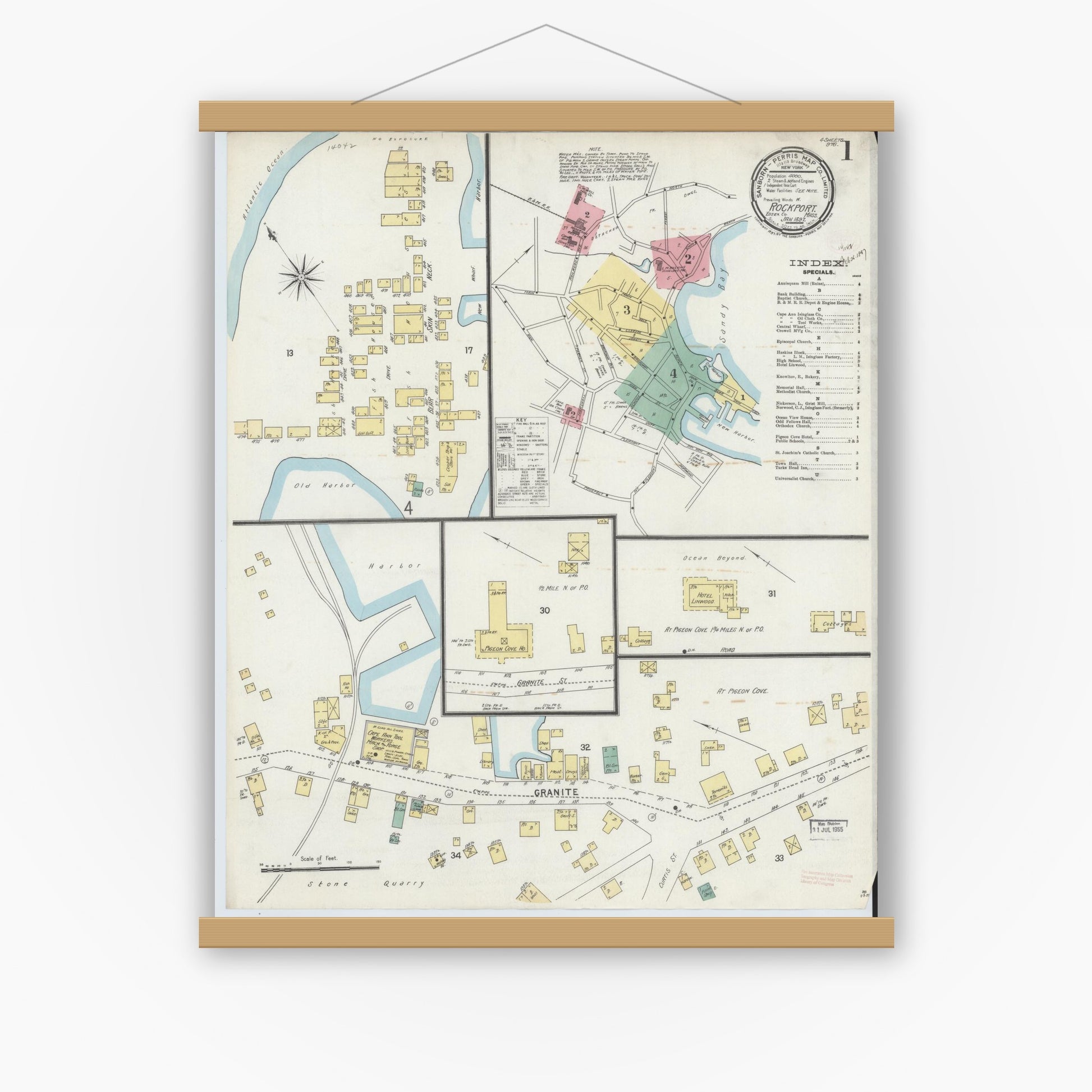 Old map wall art mockup — magnetic wood frame on white wall — Sanborn Fire Insurance Map from Rockport, Essex County, Massachusetts (1897) - Complete Map Set