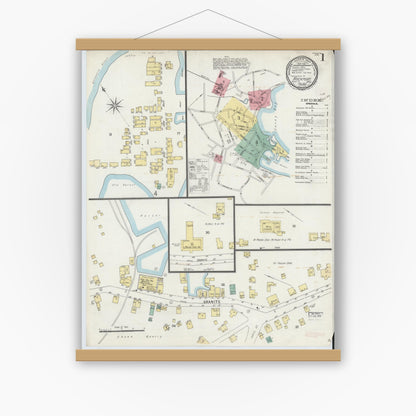 Old map wall art mockup — magnetic wood frame on white wall — Sanborn Fire Insurance Map from Rockport, Essex County, Massachusetts (1897) - Complete Map Set